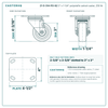 3 x 1-1/4 in polyolefin caster reference drawing, 4 x 4-1/2 in top plate, side, front and top plate views with dimensions