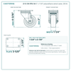 3 x 1-1/4 in polyurethane caster reference drawing, 2-3/8 x 3-5/8 in top plate, side, front and top plate views with dimensions