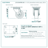 3 x 1-1/4 in polyurethane caster reference drawing, 3-1/8 x 4-1/8 in top plate, side, front and top plate views with dimensions