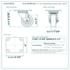 3 x 1-1/4 in polyurethane caster reference drawing, 4 x 4-1/2 in top plate, side, front and top plate views with dimensions