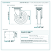 5 x 1-1/4 in phenolic caster reference drawing, 2-3/8 x 3-5/8 in top plate, side, front and top plate views with dimensions
