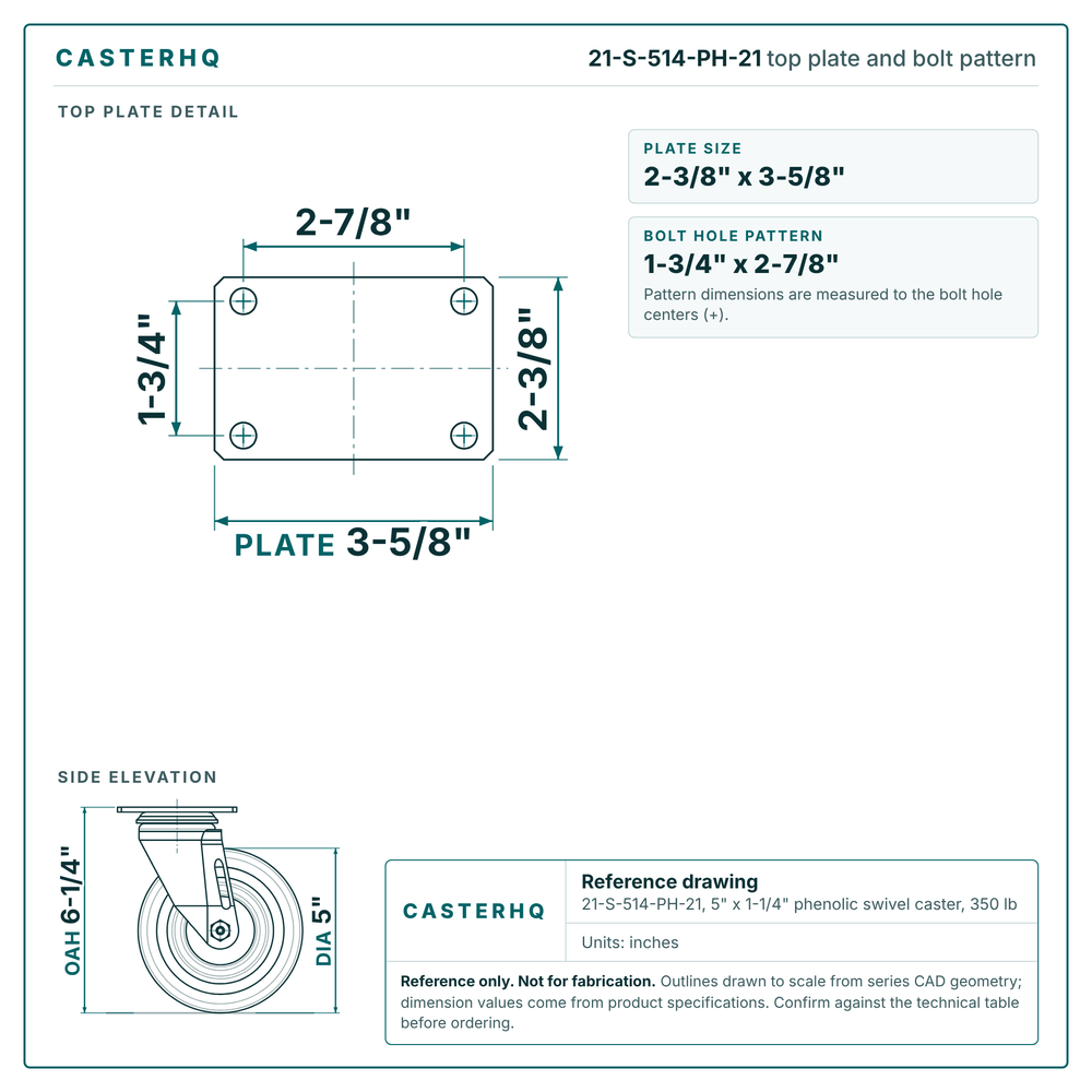 Top plate bolt pattern drawing, 2-3/8 x 3-5/8 in plate, 1-3/4 x 2-7/8 in bolt hole pattern