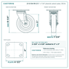 5 x 1-1/4 in phenolic caster reference drawing, 4 x 4-1/2 in top plate, side, front and top plate views with dimensions