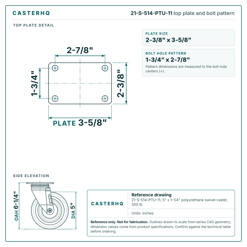 Top plate bolt pattern drawing, 2-3/8 x 3-5/8 in plate, 1-3/4 x 2-7/8 in bolt hole pattern