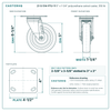 5 x 1-1/4 in polyurethane caster reference drawing, 4 x 4-1/2 in top plate, side, front and top plate views with dimensions