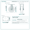 21CR35FX35X-01 3-1/2 x 1-1/4 in TPR rigid caster reference drawing, side, front and top plate views with dimensions
