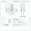 21CR514FX35X-01 5 x 1-1/4 in TPR rigid caster reference drawing, side, front and top plate views with dimensions