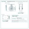 21CS314FX35X-01-2S-2R 3 x 1-1/4 in TPR rigid caster reference drawing, 225 lb per caster (set of 4: 2 swivel + 2 rigid), side, front and top plate views with dimensions