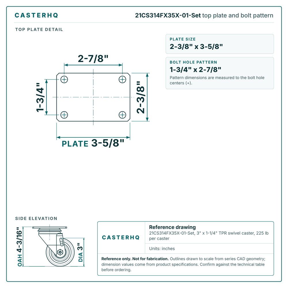 21CS314FX35X-01-Set top plate bolt pattern drawing, 2-3/8 x 3-5/8 in plate