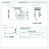 21CS35FX35X-01 3-1/2 x 1-1/4 in TPR swivel caster reference drawing, side, front and top plate views with dimensions