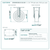 21CS414FX35X-01-2S-2R 4 x 1-1/4 in TPR rigid caster reference drawing, 300 lb per caster (set of 4: 2 swivel + 2 rigid), side, front and top plate views with dimensions