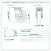 21CS414FX35X-01-2S-2R 4 x 1-1/4 in TPR swivel caster reference drawing, 300 lb per caster (set of 4: 2 swivel + 2 rigid), side, front and top plate views with dimensions
