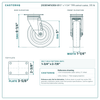 21CS514FX35X-01 5 x 1-1/4 in TPR swivel caster reference drawing, side, front and top plate views with dimensions