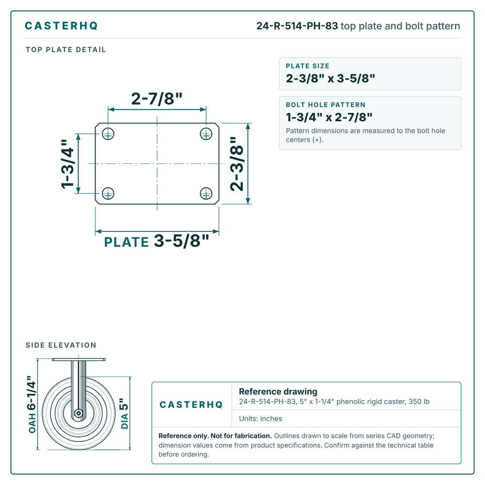 Top plate bolt pattern drawing, 2-3/8 x 3-5/8 in plate, 1-3/4 x 2-7/8 in bolt hole pattern