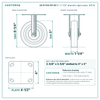 5 x 1-1/4 in phenolic rigid caster reference drawing, 4 x 4-1/2 in top plate, side, front and top plate views with dimensions