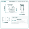 4 x 1-1/4 in polyurethane caster reference drawing, 2-3/8 x 3-5/8 in top plate, side, front and top plate views with dimensions