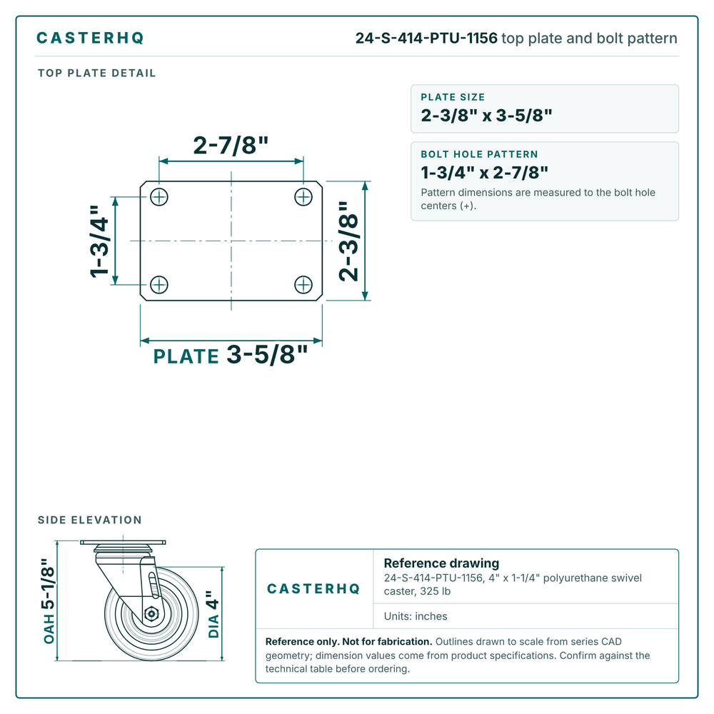 Top plate bolt pattern drawing, 2-3/8 x 3-5/8 in plate, 1-3/4 x 2-7/8 in bolt hole pattern
