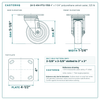 4 x 1-1/4 in polyurethane caster reference drawing, 4 x 4-1/2 in top plate, side, front and top plate views with dimensions