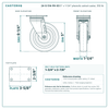 5 x 1-1/4 in phenolic caster reference drawing, 2-3/8 x 3-5/8 in top plate, side, front and top plate views with dimensions