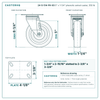 5 x 1-1/4 in phenolic caster reference drawing, 3-1/8 x 4-1/8 in top plate, side, front and top plate views with dimensions