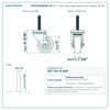 24CS314SS82S-43 3" x 1-1/4" semi-steel swivel stem caster, 350 lb reference drawing, 1/2"-13 x 2-3/4" threaded stem, side, front and stem views with dimensions