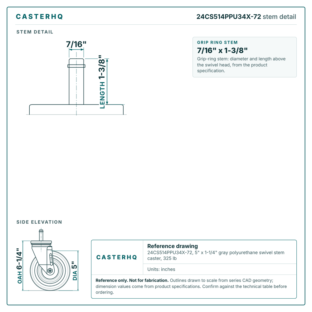 24CS514PPU34X-72 stem detail drawing, grip ring stem 7/16" x 1-3/8"