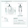 24CS514SPU83L-43 5" x 1-1/4" blue solid polyurethane swivel stem caster, 350 lb reference drawing, 1/2"-13 x 1" threaded stem, side, front and stem views with dimensions