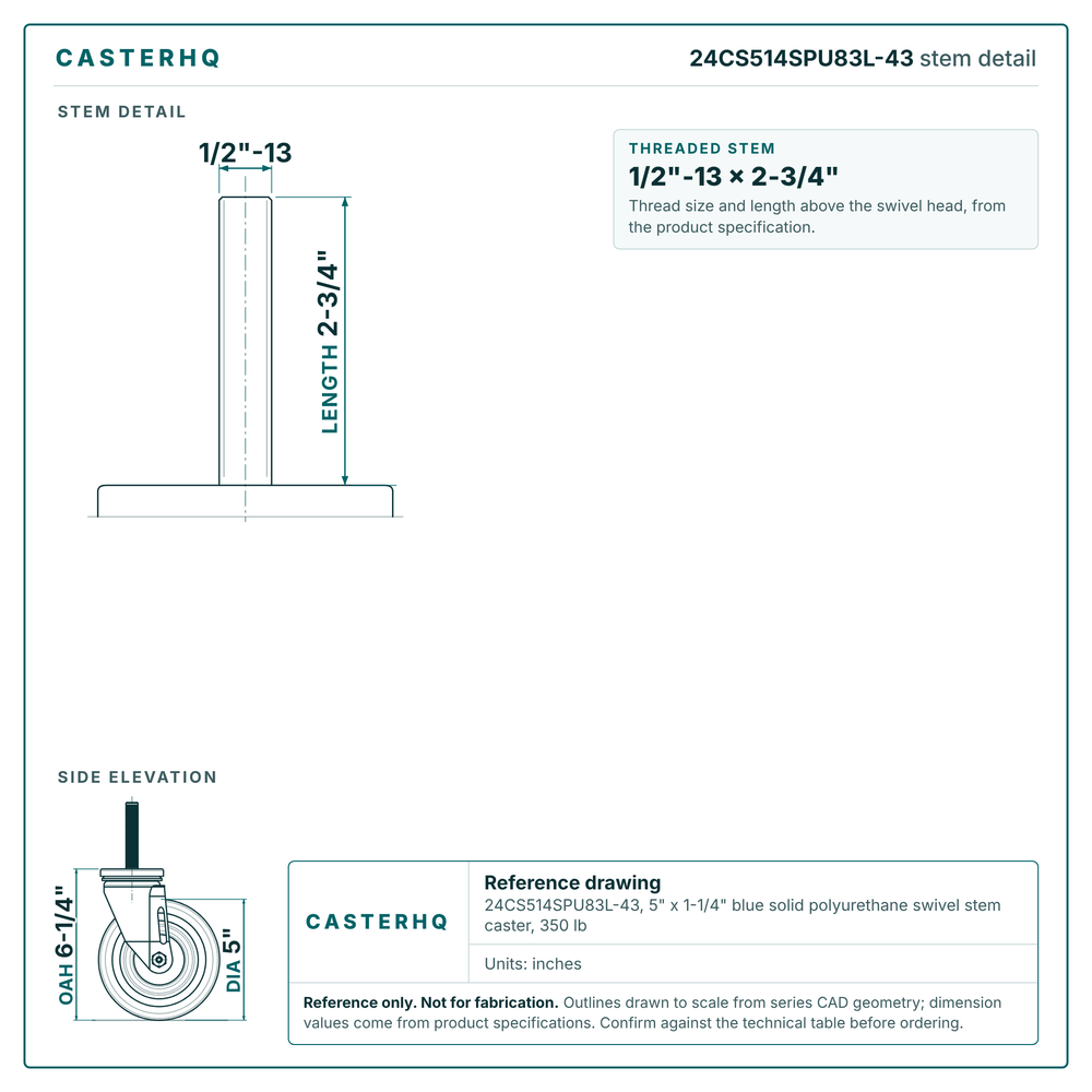 24CS514SPU83L-43 stem detail drawing, threaded stem 1/2"-13 x 2-3/4"