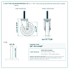 24CS514SPU83L-43 5" x 1-1/4" blue solid polyurethane swivel stem caster, 350 lb reference drawing, 1/2"-13 x 2-3/4" threaded stem, side, front and stem views with dimensions
