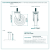 24CS514SPU83L-43 5" x 1-1/4" blue solid polyurethane swivel stem caster, 350 lb reference drawing, side, front and stem views with dimensions