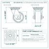 30-S-420-PU-03 4 x 2 in polyurethane on steel swivel caster reference drawing, side, front and top plate views with dimensions
