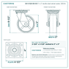 30-S-520-DS-03 5 x 2 in ductile steel swivel caster reference drawing, side, front and top plate views with dimensions