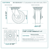 30-S-520-HU-03 5 x 2 in polyurethane on nylon swivel caster reference drawing, side, front and top plate views with dimensions