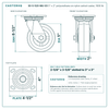 30-S-520-MU-03 5 x 2 in polyurethane on nylon swivel caster reference drawing, side, front and top plate views with dimensions