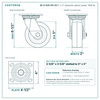 30-S-520-PH-03 5 x 2 in phenolic swivel caster reference drawing, side, front and top plate views with dimensions