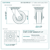 30-S-520-PPR-03 5 x 2 in rubber swivel caster reference drawing, side, front and top plate views with dimensions