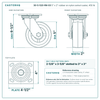 30-S-520-RN-03 5 x 2 in rubber on nylon swivel caster reference drawing, side, front and top plate views with dimensions