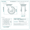 30-S-520-RS-03 5 x 2 in rubber on steel swivel caster reference drawing, side, front and top plate views with dimensions