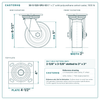 30-S-520-SPU-03 5 x 2 in solid polyurethane swivel caster reference drawing, side, front and top plate views with dimensions
