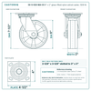 30-S-620-MA-03 6 x 2 in glass-filled nylon swivel caster reference drawing, side, front and top plate views with dimensions