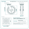 30-S-820-DTR-03 8 x 2 in rubber swivel caster reference drawing, side, front and top plate views with dimensions