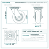 30CS520DTR38X-03 5 x 2 in thermo rubber swivel caster reference drawing, side, front and top plate views with dimensions