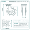 30CS620DTR38X-03 6 x 2 in thermo rubber swivel caster reference drawing, side, front and top plate views with dimensions