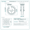 30CS820DTR38X-03 8 x 2 in crowned thermo rubber swivel caster reference drawing, side, front and top plate views with dimensions