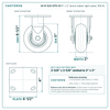5" x 2" donut rubber rigid caster reference drawing, side, front and top plate views with dimensions