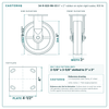 8" x 2" rubber on nylon rigid caster reference drawing, side, front and top plate views with dimensions