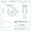 6" x 2" glass-filled nylon swivel caster reference drawing, side, front and top plate views with dimensions