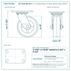 6" x 2" polyurethane on nylon swivel caster reference drawing, side, front and top plate views with dimensions