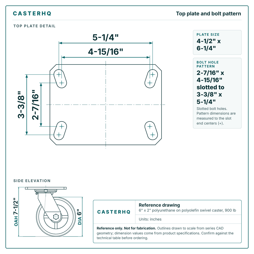 35-S-620-PTU-04 top plate drawing, 4-1/2" x 6-1/4" plate with bolt hole pattern 2-7/16" x 4-15/16" slotted to 3-3/8" x 5-1/4"