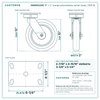 38AN10228S 10 x 2 in orange polyurethane swivel caster reference drawing, side, front and top plate views with dimensions